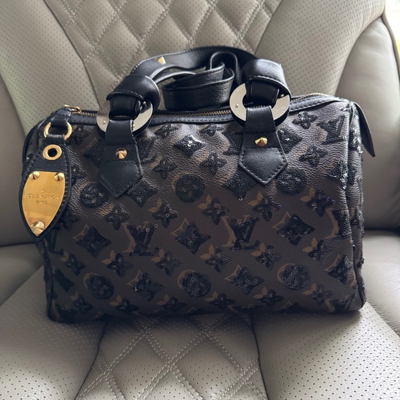Louis Vuitton monogram eclipse speedy sequin hand bag in canvas black - Picture 1 of 6